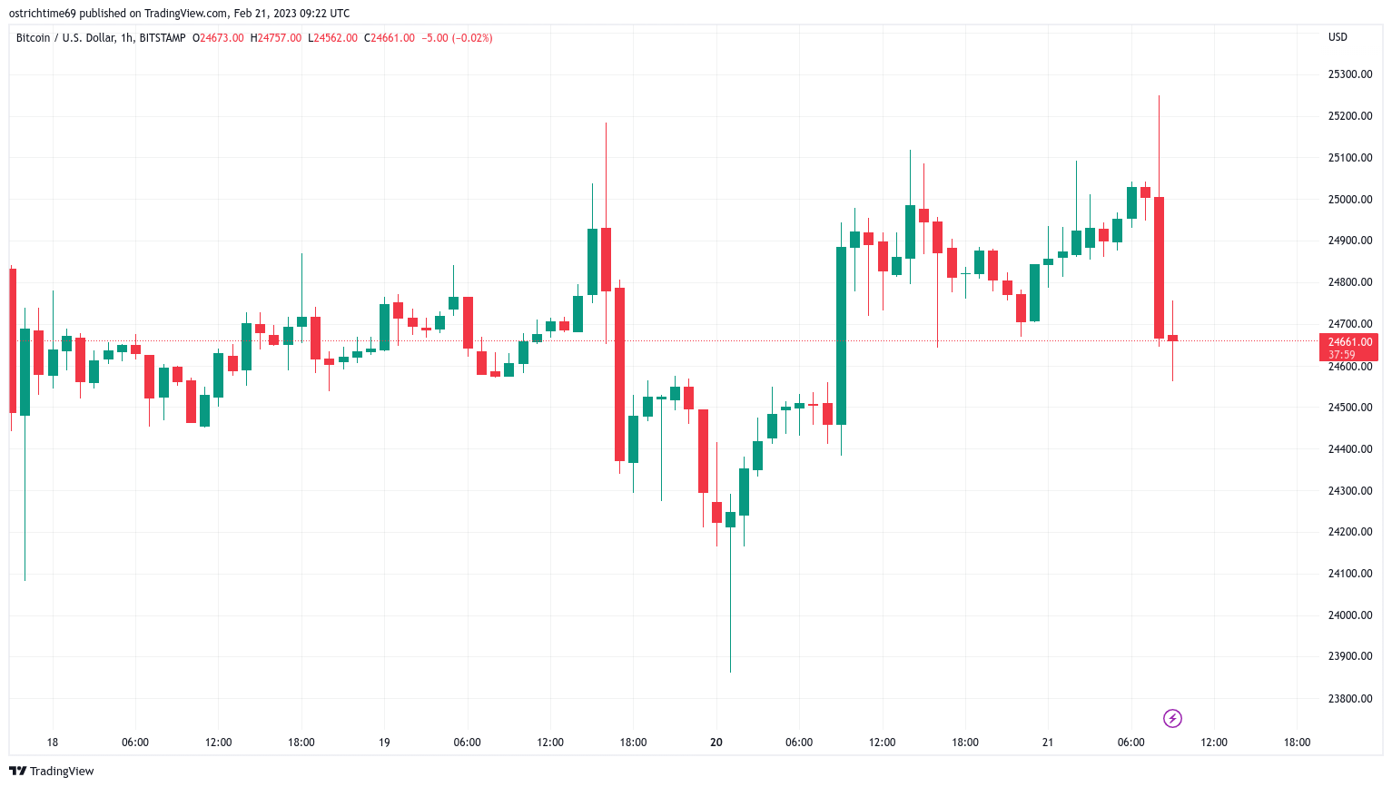 Bitcoin (BTC), Wall Street açılış öncesi 25.000 dolardan yine ret aldı