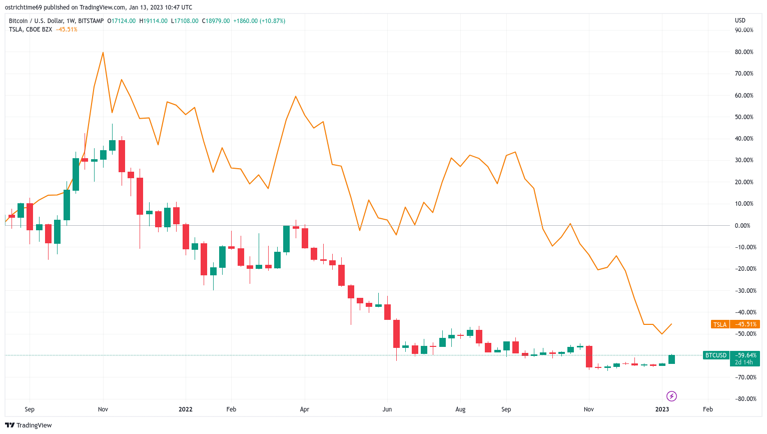 BTC fiyatı ve TSLA hissesi 'kedi-fare' oynuyor